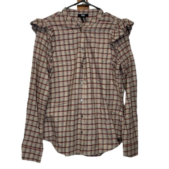 Paige Jenelle Ruffle Shoulders Plaid Long Sleeve Button Down Shirt Size M - Picture 3 of 11